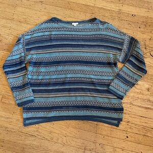 J. Jill Crewneck knit pullover Sweater blue stripes cotton blend